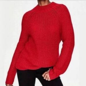 Boden  Sweater Small Cable Knit Wool Alpaca Red Turtle Neck Long Sleeve